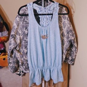 Lace Baby Blue Speckled Tank Top + Free Gift